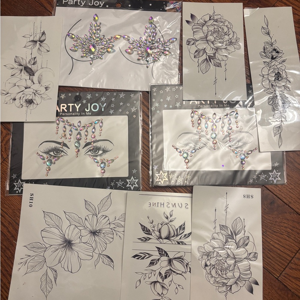 Rave and Party Joy Face Gems and Temporary Tattoos Set